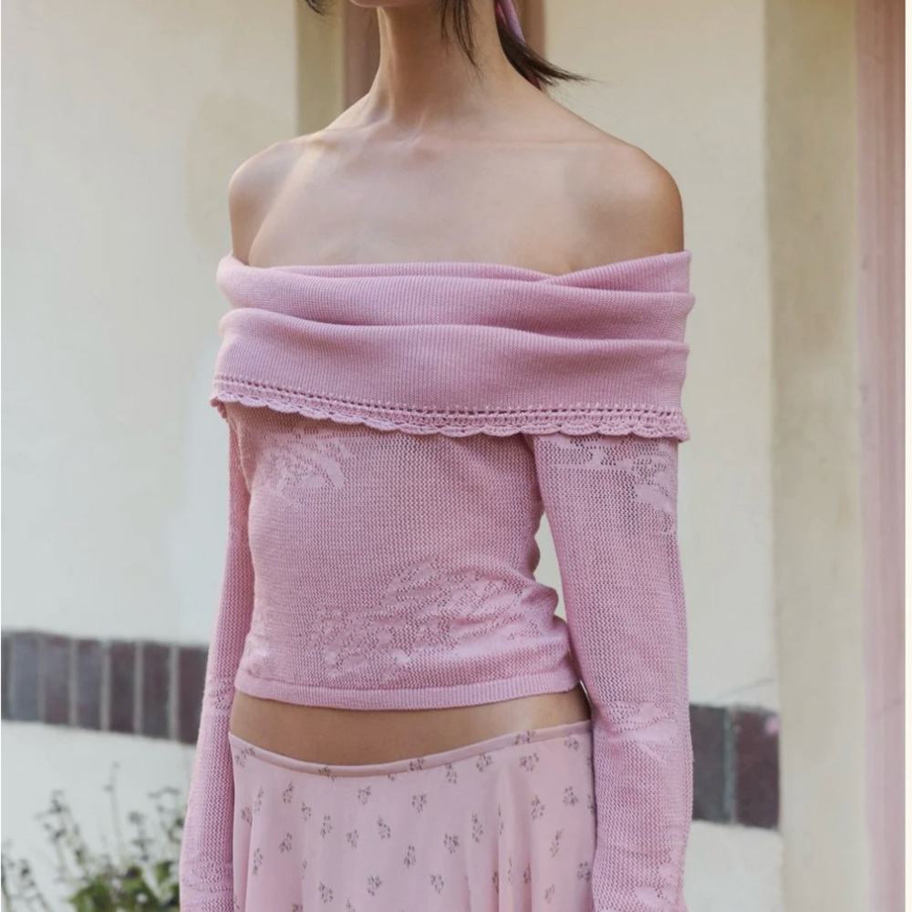 SOLD OUT Pointelle Knit Off-Shoulder Top in Puce